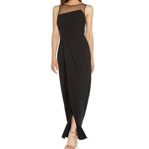 Adrianna Papell Illusion Crepe Gown in Black Full Length Size 12 NEW WITH TAGS
